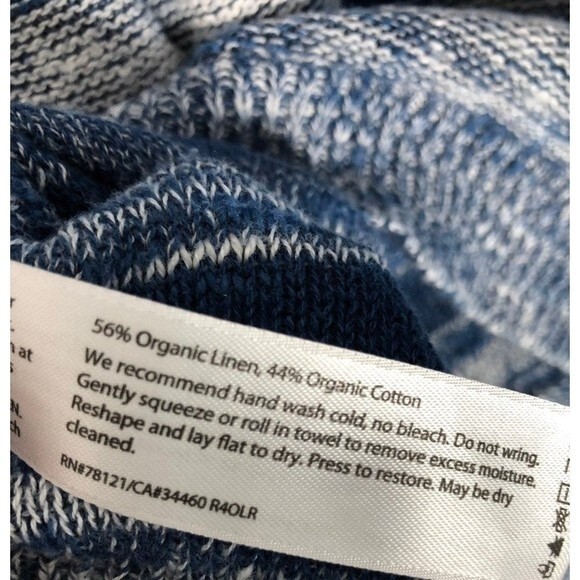 Eileen Fisher Organic Linen Blend Striped Blue Contrast Pullover Sweater - Picture 8 of 8